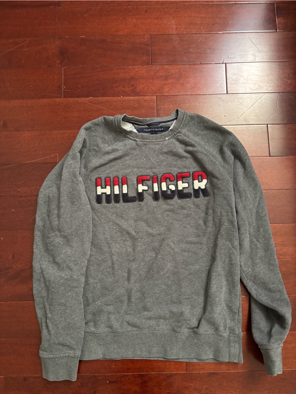 Tommy Hilfiger Gray Crewneck Sweatshirt with Bold Lettering